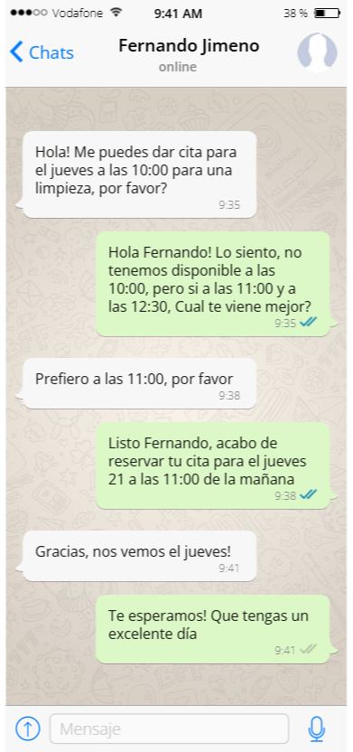 Ejemplo de chatbot agendando cita por WhatsApp